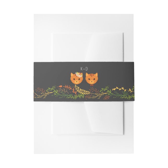 Whimsical Forest Cats Rustic Wedding Invitation Belly Band (Front Example)