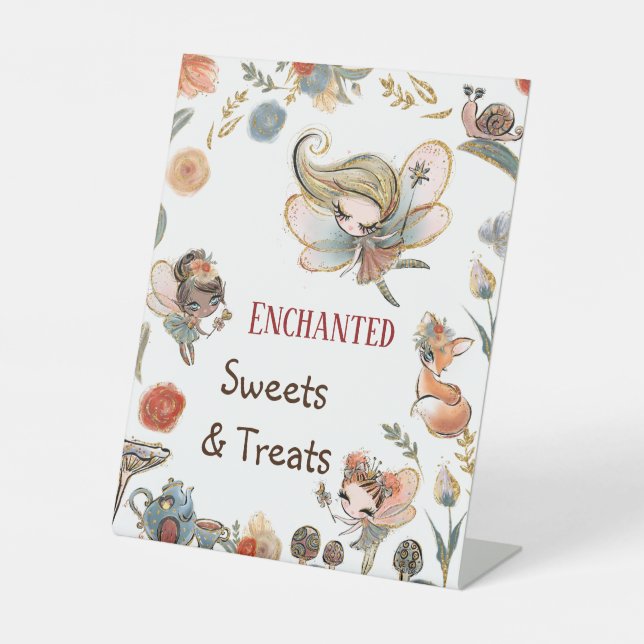 Whimsical Forest Fairy Birthday Sweets And Treats  Pedestal Sign (Front)