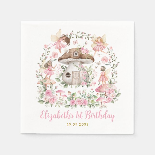 Whimsical Forest Fairy Tea Party Girls Birthday Napkin (Front)