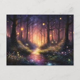Whimsical Forest Firefly Lights Postcard