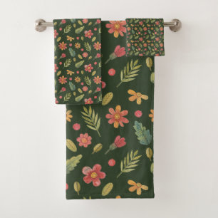 Whimsical Forest Flowers & Leaves Bath Towel Set