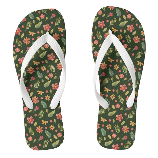 Whimsical Forest Flowers & Leaves Flip Flops (Footbed)