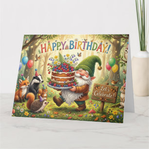 Whimsical Forest Garden Gnome Birthday Design Card