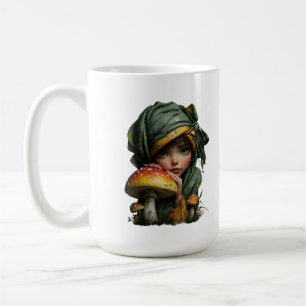 Whimsical Forest Girl with Mushroom Fantasy Art Coffee Mug