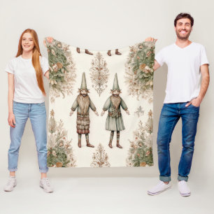 Whimsical Forest Gnomes & Botanical (1) Fleece Blanket