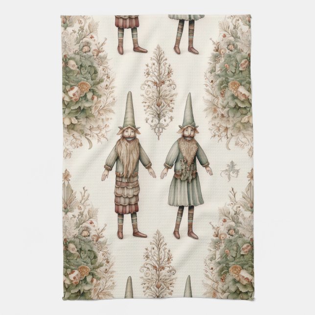 Whimsical Forest Gnomes & Botanical (1) Kitchen Towel (Vertical)