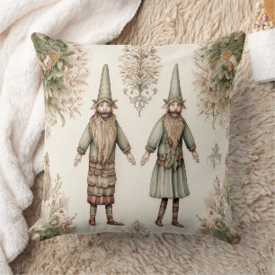 Whimsical Forest Gnomes & Botanical (1) Throw Pillow