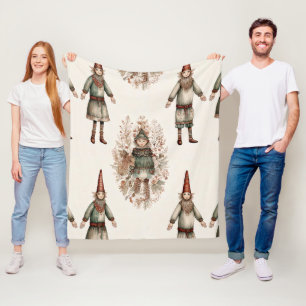 Whimsical Forest Gnomes & Botanical (2) Fleece Blanket
