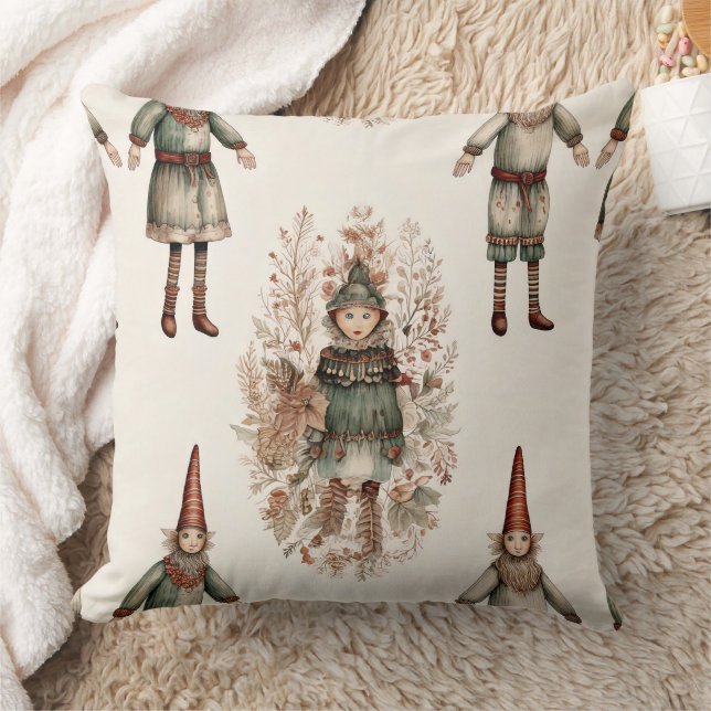 Whimsical Forest Gnomes & Botanical (2) Throw Pillow (Blanket)