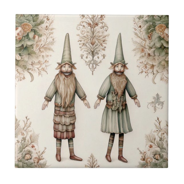 Whimsical Forest Gnomes & Botanical Tile (Front)