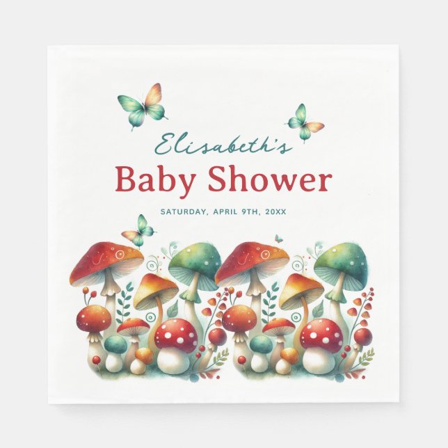Whimsical Forest Mushroom Baby Shower  Napkin (Front)