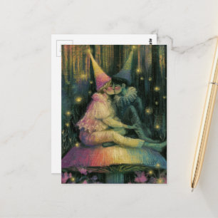 Whimsical Forest Mushroom Fairy Tale Romance Art Postcard