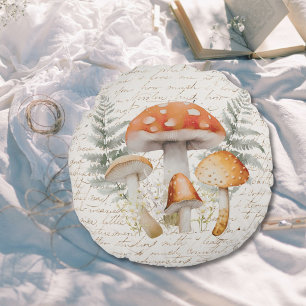 Whimsical Forest Mushroom Vintage Farmhouse  Round Pillow