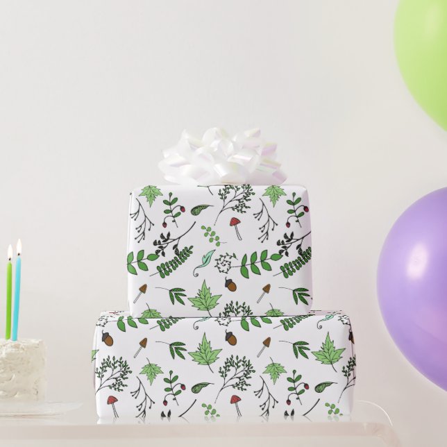 Whimsical Forest Mushrooms and Leaves  Wrapping Paper (Party Gifts)
