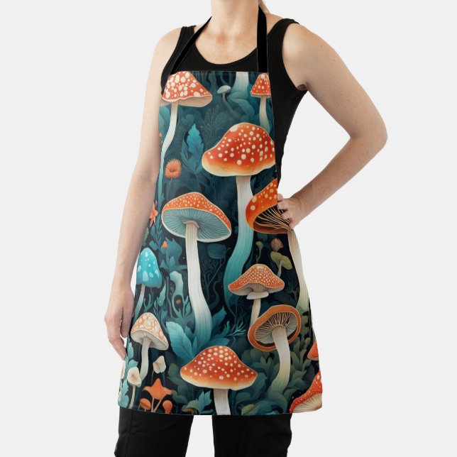 Whimsical Forest Mushrooms Illustration Apron (Insitu)