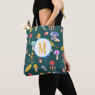 Whimsical Forest Mushrooms | Monogram Tote Bag
