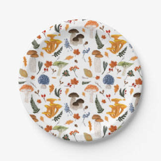 Whimsical Forest Mushrooms Watercolor Paper Plate