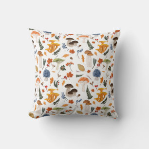 Whimsical Forest Mushrooms Watercolor Throw Pillow