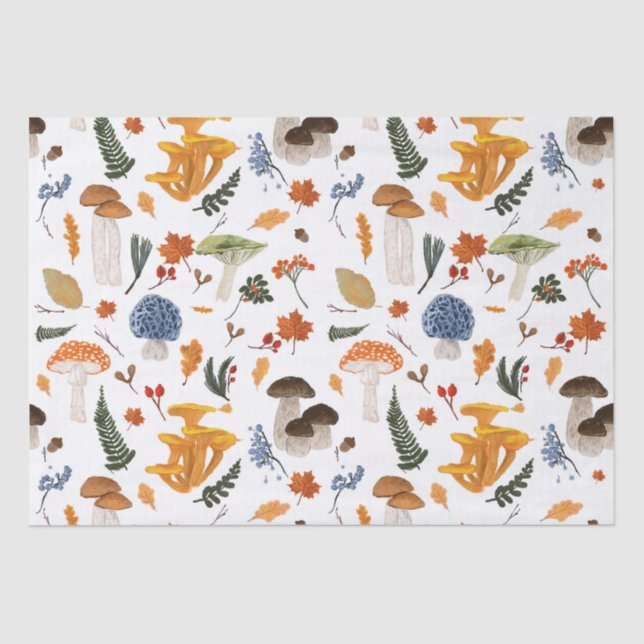 Whimsical Forest Mushrooms Watercolor Tissue Paper (Front)