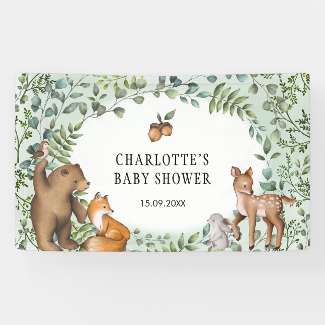 Whimsical Forest Woodland Animals Welcome Baby Banner (Horizontal)