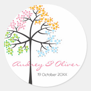 Whimsical Four Seasons Tree Modern Wedding Sticker