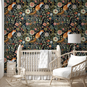 Whimsical Fox and Flowers Removable Wallpaper