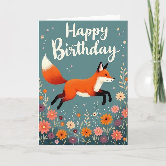 Whimsical Fox Birthday Card (Front)