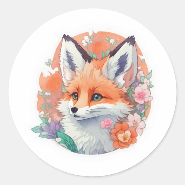 Whimsical Fox Classic Round Sticker (Front)