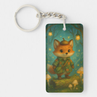 Whimsical Fox Explorer Art Keychain