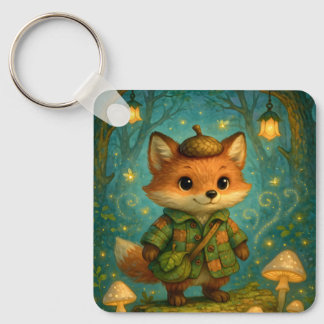 Whimsical Fox Explorer Art Keychain