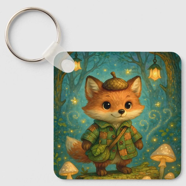 Whimsical Fox Explorer Art Keychain (Front)