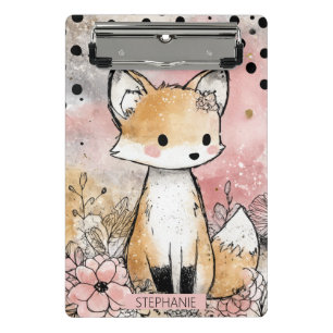 Whimsical Fox Floral Watercolor Art Mini Clipboard