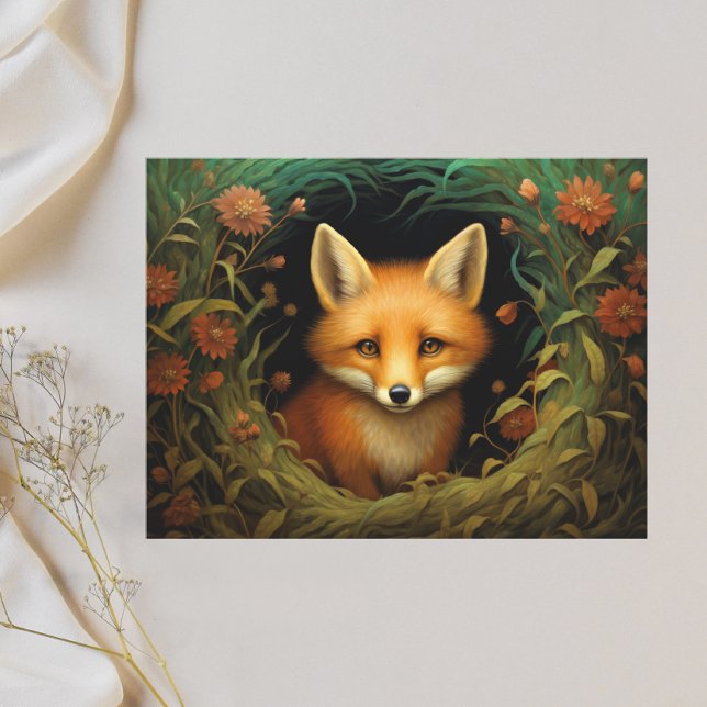 Whimsical Fox in Floral Meadow Holiday Postcard (Creator Uploaded)