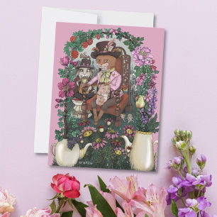 Whimsical Fox Mad Hatter Alice in Wonderland Art Postcard