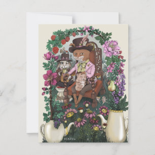 Whimsical Fox Mad Hatter Alice in Wonderland Art Postcard