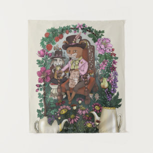 Whimsical Fox Mad Hatter Alice in Wonderland Art Tapestry