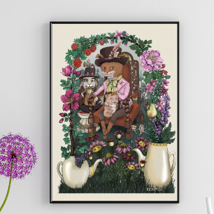 Whimsical Fox Mad Hatter Alice in Wonderland Poster