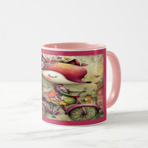 Whimsical Fox on Bicycle Floral Magic Mug