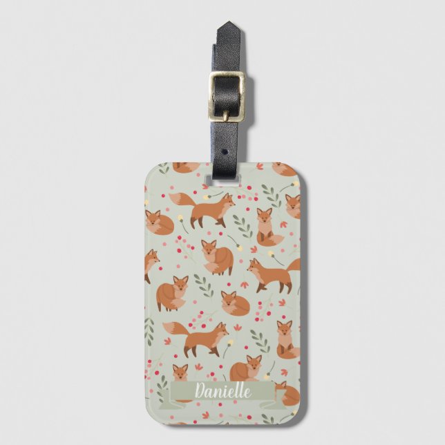 Whimsical Fox Pattern Luggage Tag (Front Vertical)