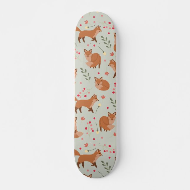 Whimsical Fox Pattern Skateboard (Front)