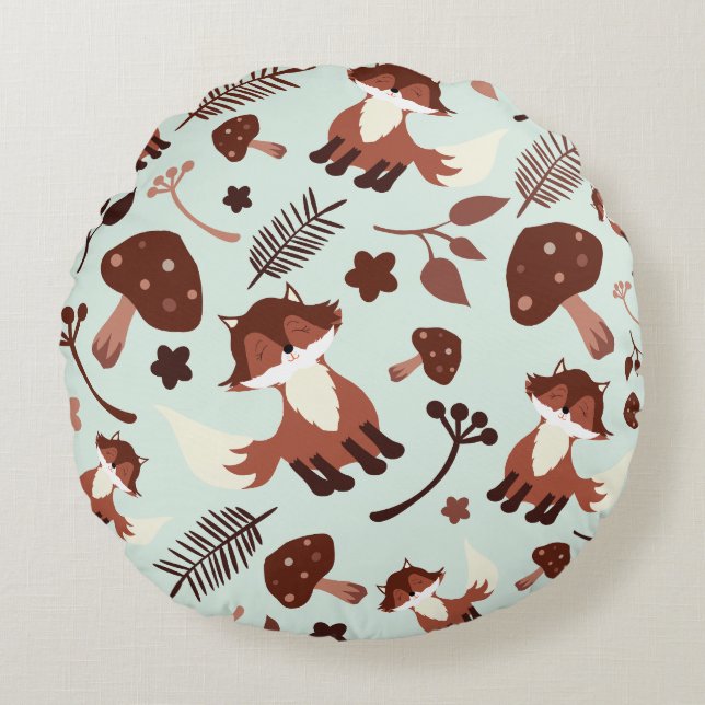 Whimsical Fox  Round Pillow (Front)