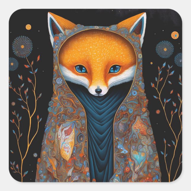Whimsical Fox Woodland Fantasy Art Classic Round S Square Sticker (Front)