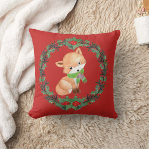 Whimsical Fox Wreath Throw Pillow