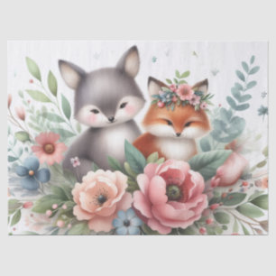 Whimsical Foxes flowers and Greenery Tissue Paper