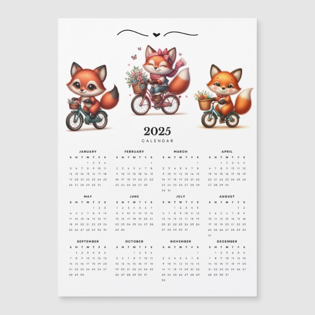 Whimsical Foxes on Bicycles Magnetic Card (Front)