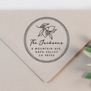 Whimsical Frame Lemon Name & Return Address Rubber Stamp