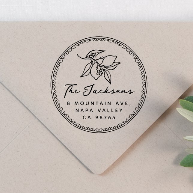 Whimsical Frame Lemon Name & Return Address Rubber Stamp (Creator Uploaded)