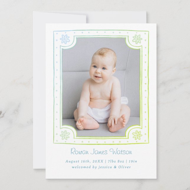 Whimsical framed photo playful design announcement (Front)