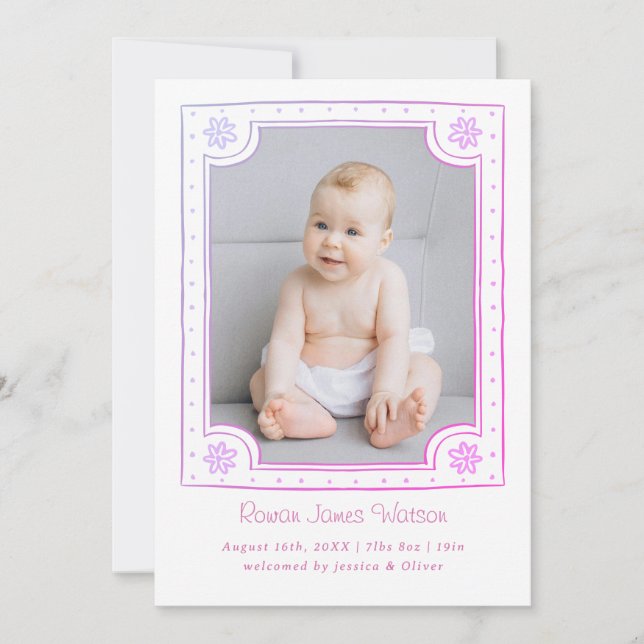 Whimsical framed photo playful design announcement (Front)