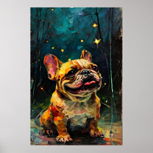 Whimsical French Bulldog Puppy Watching the Stars Poster